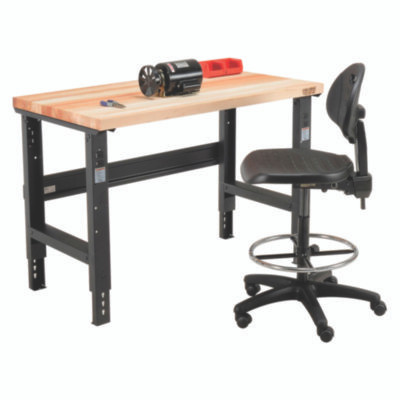 Standard Duty Butcher Block Top Adjustable Height Workbench, 2,000 Lbs, 48 x 30 x 30.88 To 36.88, Maple/Black