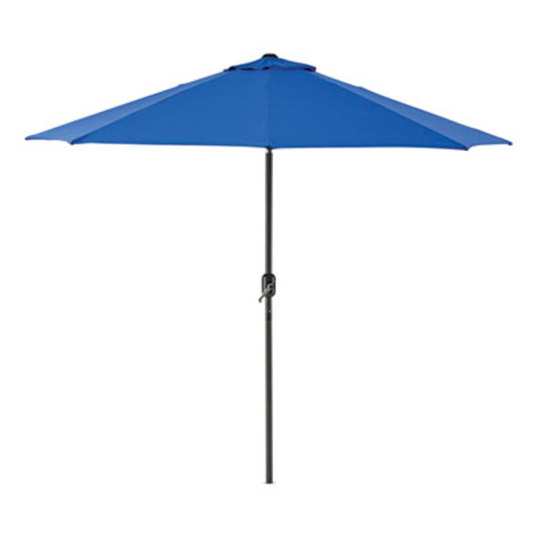 Outdoor Umbrella With Tilt Mechanism, 102" Span, 94" Long, Blue Canopy, Black Handle