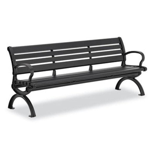 Aluminum Bench With Back, 73" x 22.75" x 30.75", Black Seat/Back, Black Base