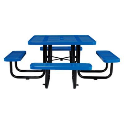 Perforated Steel Picnic Table, Square, 81 x 81 x 29.5, Blue Top, Blue Base/Legs