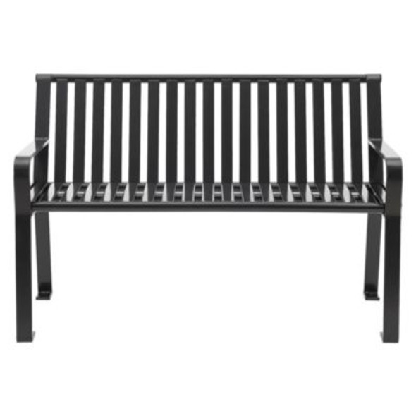 Steel Slat Benches With Back, 48" x 27" x 31", Black Seat/Back, Black Base