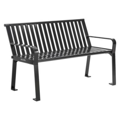 Steel Slat Benches With Back, 48" x 27" x 31", Black Seat/Back, Black Base