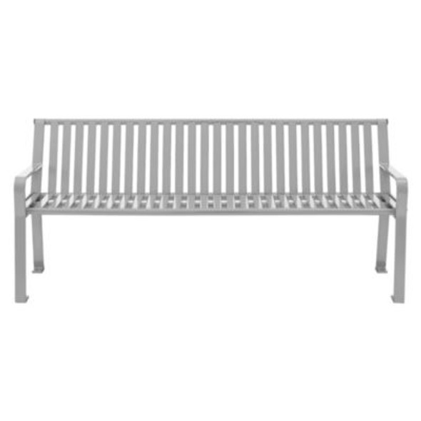 Steel Slat Benches With Back, 72" x 26" x 31", Gray Seat/Back, Gray Base