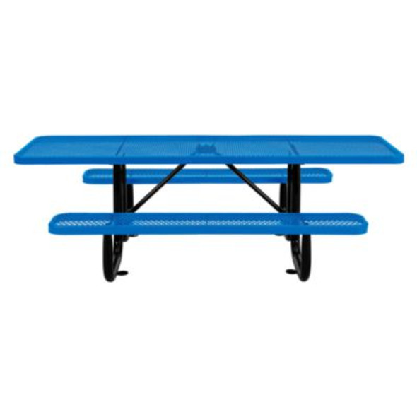 Ada Compliant Expanded Steel Picnic Table, Rectangular, 96 x 60 x 29.5, Blue Top And Base