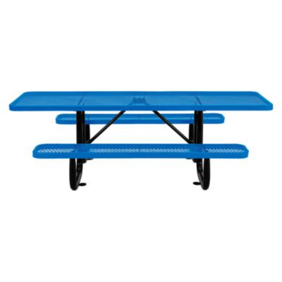 Ada Compliant Expanded Steel Picnic Table, Rectangular, 96 x 60 x 29.5, Blue Top And Base