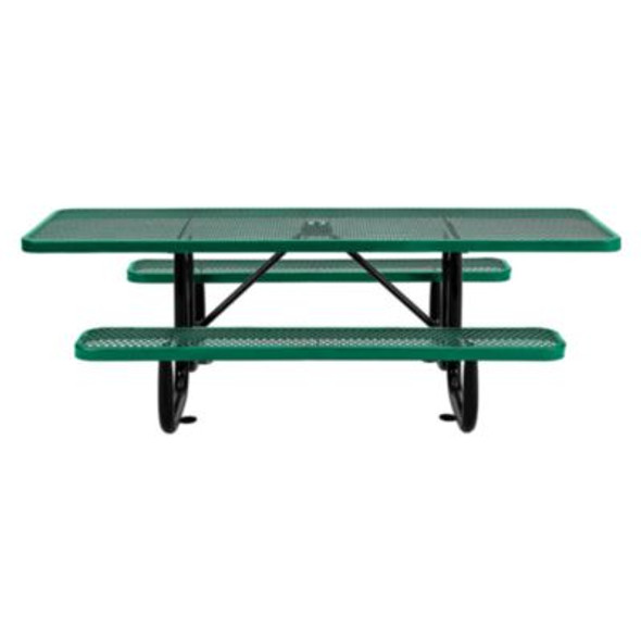 Ada Compliant Expanded Steel Picnic Table, Rectangular, 96 x 60 x 21.5, Green Top And Base