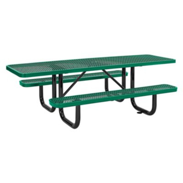Ada Compliant Expanded Steel Picnic Table, Rectangular, 96 x 60 x 21.5, Green Top And Base