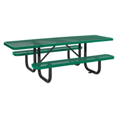 Ada Compliant Expanded Steel Picnic Table, Rectangular, 96 x 60 x 21.5, Green Top And Base