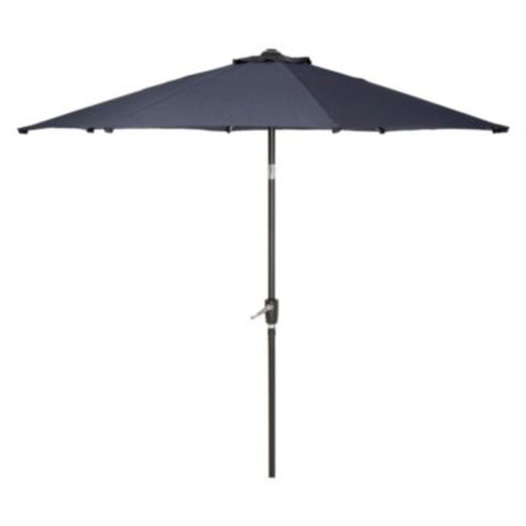 Outdoor Umbrella With Tilt Mechanism, 102" Span, 94" Long, Navy Blue Canopy, Black Handle