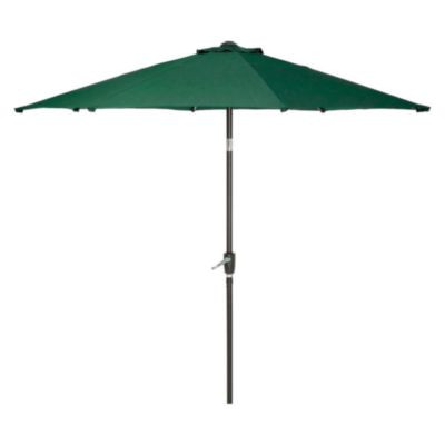 Outdoor Umbrella With Tilt Mechanism, 102" Span, 94" Long, Green Canopy, Black Handle