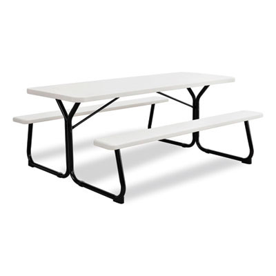 Blow-Molded Plastic Picnic Table, Rectangular, 72 x 60 x 30, White Top, White Base/Legs