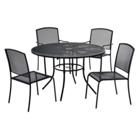 Interion Mesh Cafe Table And Chair Sets, Round, 48" Dia x 29"h, Black Top, Black Base/Legs