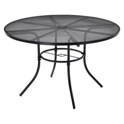Interion Mesh Cafe Table And Chair Sets, Round, 48" Dia x 29"h, Black Top, Black Base/Legs