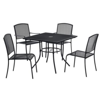 Interion Mesh Cafe Table And Chair Sets, Square, 36 x 36 x 29, Black Top, Black Base/Legs