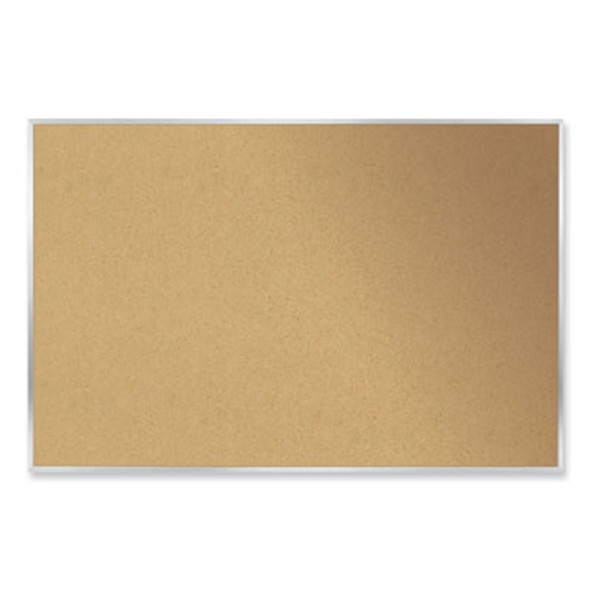 Aluminum-Frame Natural Corkboard, 46.5" x 36", Tan Surface, Satin Aluminum Frame