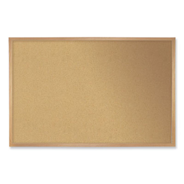 Natural Cork Bulletin Board With Wood Frame, 24" x 18", Tan Surface, Oak Finished Wood Frame