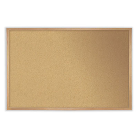 Natural Cork Bulletin Board With Wood Frame, 36" x 24", Tan Surface, Oak Finished Wood Frame