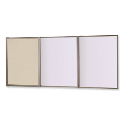 Visuall Pc Whiteboard Cabinet With Fabric Bulletin Board Exterior Doors, 36" x 24", Beige/White Surface, Satin Aluminum Frame