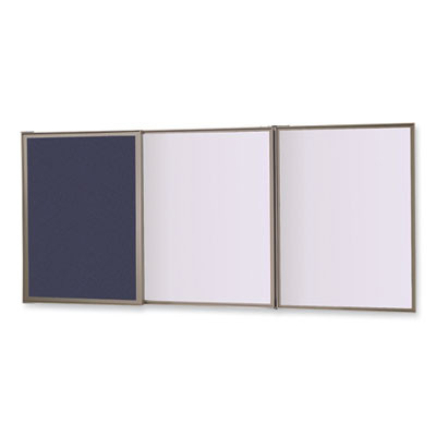 Visuall Pc Whiteboard Cabinet With Fabric Bulletin Board Exterior Doors, 36" x 24", Blue/White Surface, Satin Aluminum Frame