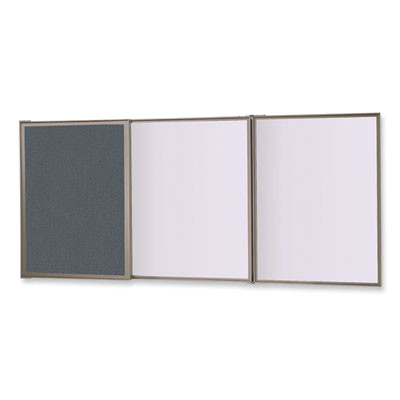 Visuall Pc Whiteboard Cabinet With Fabric Bulletin Board Exterior Doors, 36" x 24", Gray/White Surface, Satin Aluminum Frame