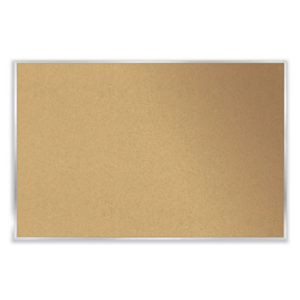 Aluminum-Frame Natural Corkboard, 96.5" x 48.5", Tan Surface, Satin Aluminum Frame