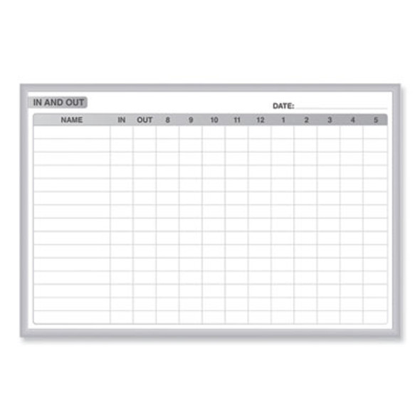 In/Out Magnetic Whiteboard, Personnel In/Out Tracking Chart, 36" x 24", White/Gray Surface, Satin Aluminum Frame