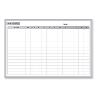 In/Out Magnetic Whiteboard, Personnel In/Out Tracking Chart, 36" x 24", White/Gray Surface, Satin Aluminum Frame