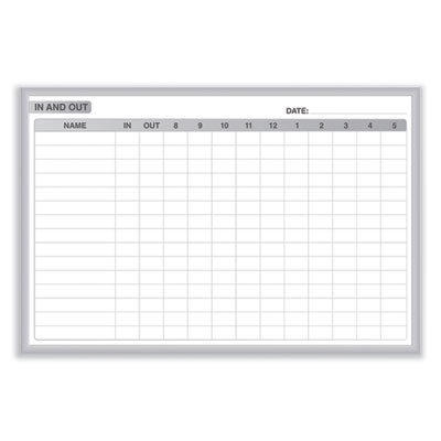 In/Out Magnetic Whiteboard, Personnel In/Out Tracking Chart, 96.5" x 48.5", White/Gray Surface, Satin Aluminum Frame