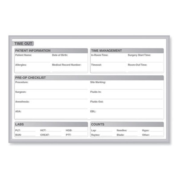 Time Out Magnetic Whiteboard, Patient/Staff Time Management Chart, 36" x 24", White/Gray Surface, Satin Aluminum Frame