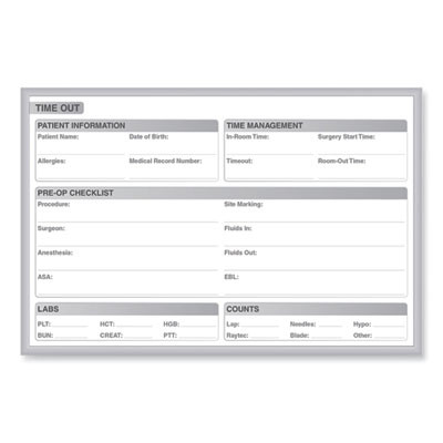 Time Out Magnetic Whiteboard, Patient/Staff Time Management Chart, 36" x 24", White/Gray Surface, Satin Aluminum Frame
