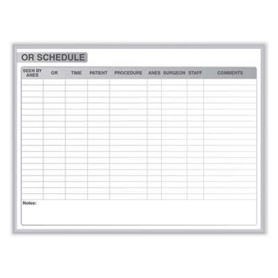 Or Schedule Magnetic Whiteboard, Operating Room Scheduling Chart, 48.5" x 36.5", White/Gray Surface, Satin Aluminum Frame