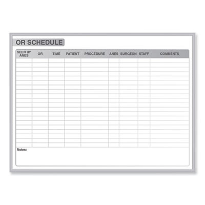 Or Schedule Magnetic Whiteboard, Operating Room Scheduling Chart, 96.5" x 48.5", White/Gray Surface, Satin Aluminum Frame