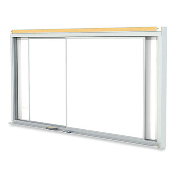 Horizontal Sliding Porcelain Magnetic Whiteboard, 120" x 48", White Surface, Satin Aluminum Frame