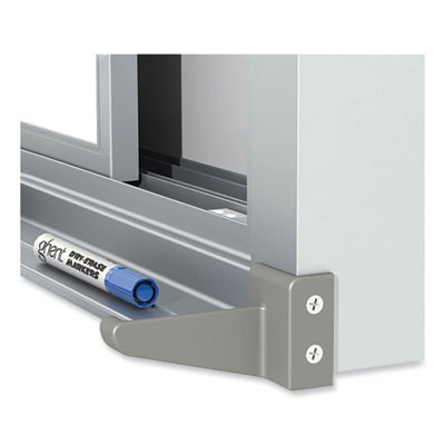 Horizontal Sliding Porcelain Magnetic Whiteboard, 120" x 48", White Surface, Satin Aluminum Frame