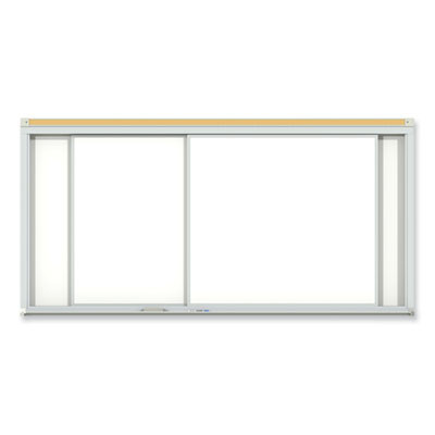 Horizontal Sliding Porcelain Magnetic Whiteboard, 144" x 48", White Surface, Anodized Aluminum Frame