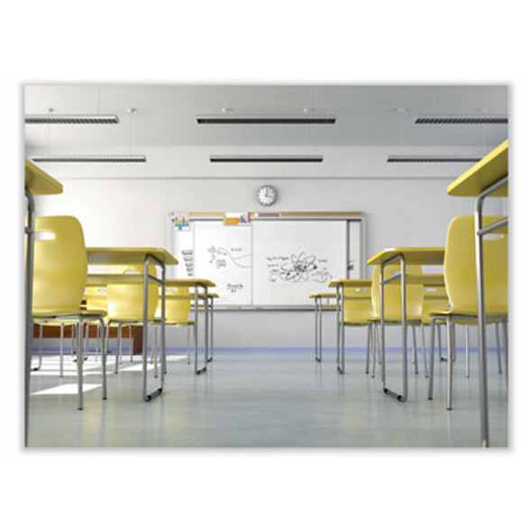 Horizontal Sliding Porcelain Magnetic Whiteboard, 72" x 48", White Surface, Anodized Aluminum Frame