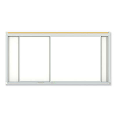 Horizontal Sliding Porcelain Magnetic Whiteboard, 72" x 48", White Surface, Anodized Aluminum Frame