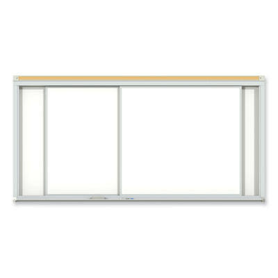 Horizontal Sliding Porcelain Magnetic Whiteboard, 96" x 48", White Surface, Anodized Aluminum Frame