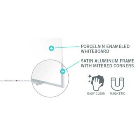 Two-Piece M1 Porcelain Magnetic Whiteboard, 120.75" x 48.5", White Surface, Satin Aluminum Frame