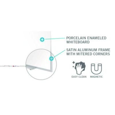 Two-Piece M1 Porcelain Magnetic Whiteboard, 120.75" x 48.5", White Surface, Satin Aluminum Frame