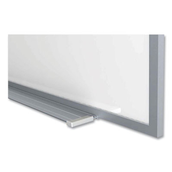 Magnetic Porcelain Whiteboard With Aluminum Frame And Maprail, 144.59" x 60.47", White Surface, Satin Aluminum Frame