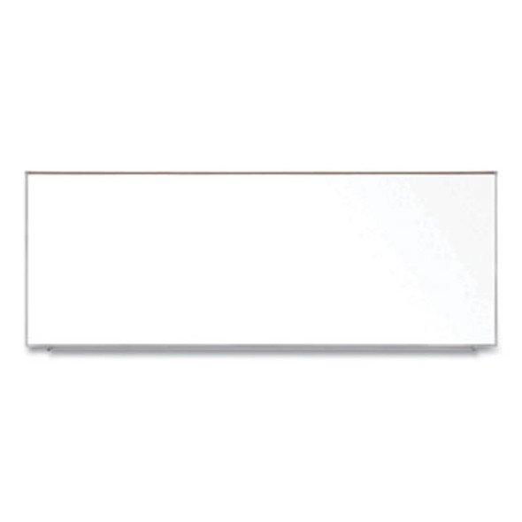 Magnetic Porcelain Whiteboard With Aluminum Frame And Maprail, 144.59" x 60.47", White Surface, Satin Aluminum Frame