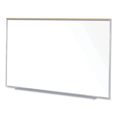 Magnetic Porcelain Whiteboard With Aluminum Frame And Maprail, 96.53" x 60.47", White Surface, Satin Aluminum Frame