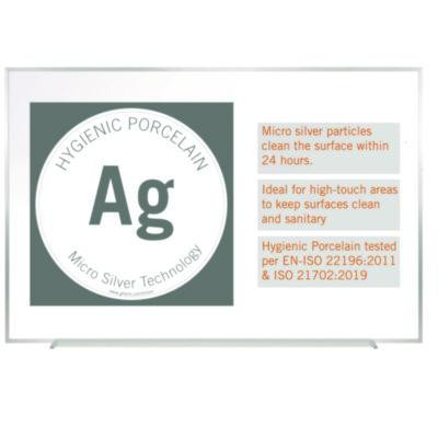 Hygienic Porcelain Magnetic Whiteboard With Aluminum Frame, 87.91" x 48.5", White Surface, Satin Aluminum Frame