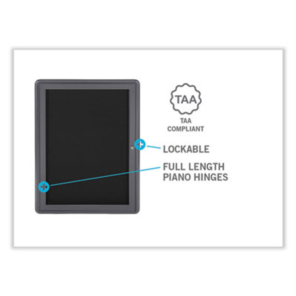 Ovation 1 Door Enclosed Fabric Bulletin Board, 24.13" x 33.75", Beige Surface, Powder-Coated Gray Aluminum Frame