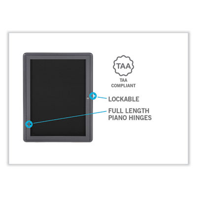 Ovation 1 Door Enclosed Fabric Bulletin Board, 24.13" x 33.75", Beige Surface, Powder-Coated Gray Aluminum Frame