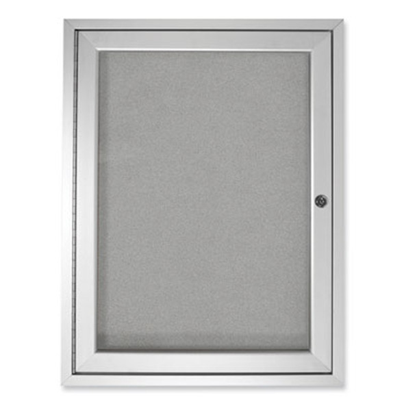 1 Door Enclosed Vinyl Bulletin Board With Satin Frame, 18" x 24", Silver Surface, Satin Aluminum Frame