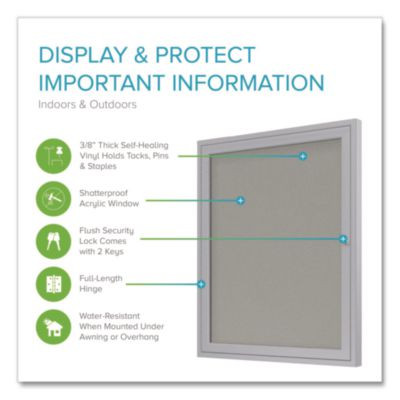 1 Door Enclosed Vinyl Bulletin Board With Satin Frame, 18" x 24", Silver Surface, Satin Aluminum Frame