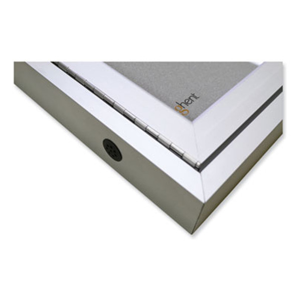 1 Door Enclosed Vinyl Bulletin Board With Satin Frame, 24" x 36", Silver Surface, Satin Aluminum Frame