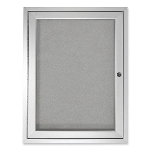 1 Door Enclosed Vinyl Bulletin Board With Satin Frame, 24" x 36", Silver Surface, Satin Aluminum Frame